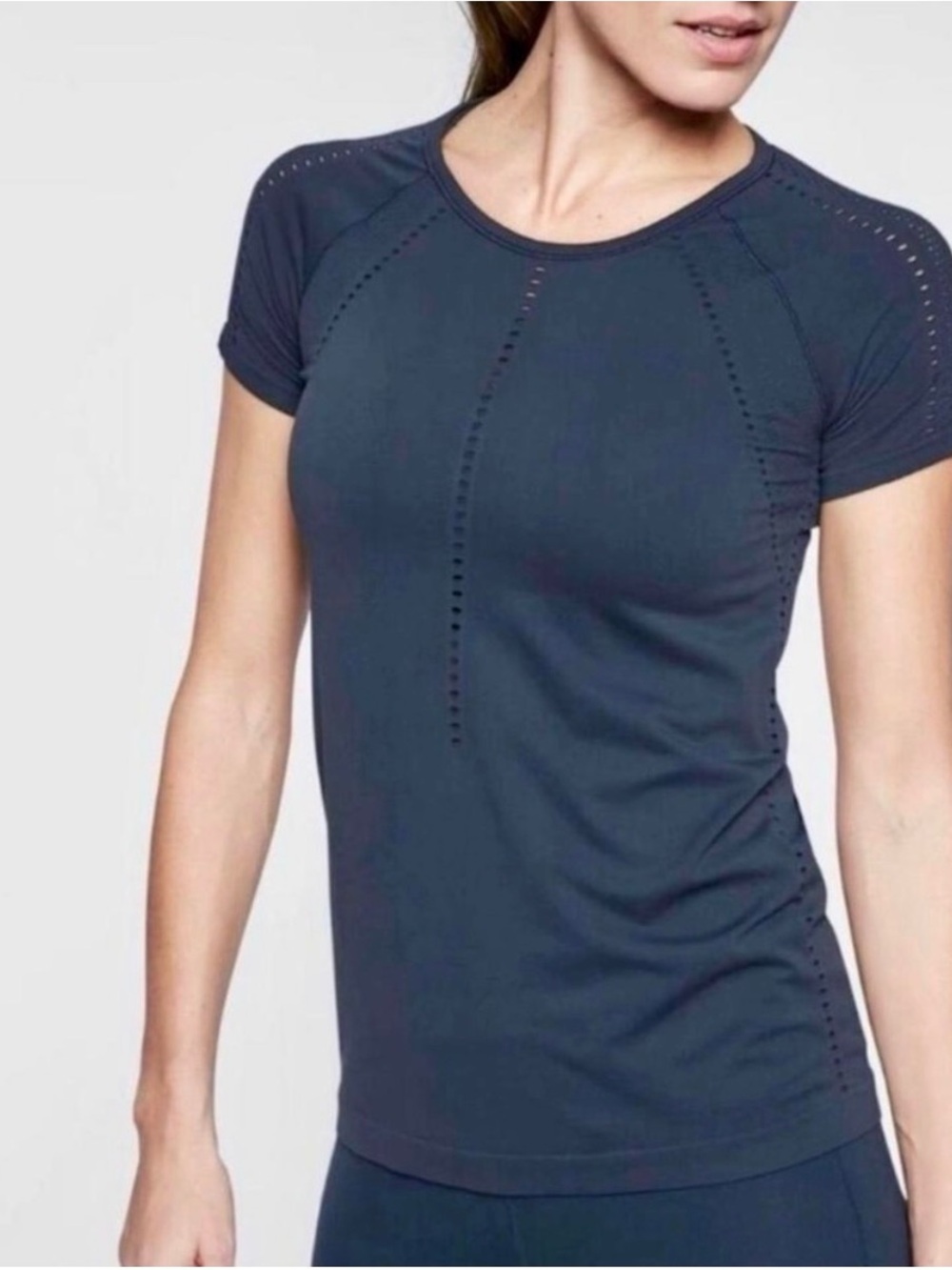 Athleta Navy Short-Sleeve Perforated Performance Tee